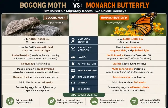 bogong moth vs other migratory animals
